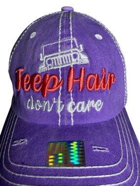 Jeep Hair Don't Care Hat Women's One Size Purple Trucker Distressed embroidered